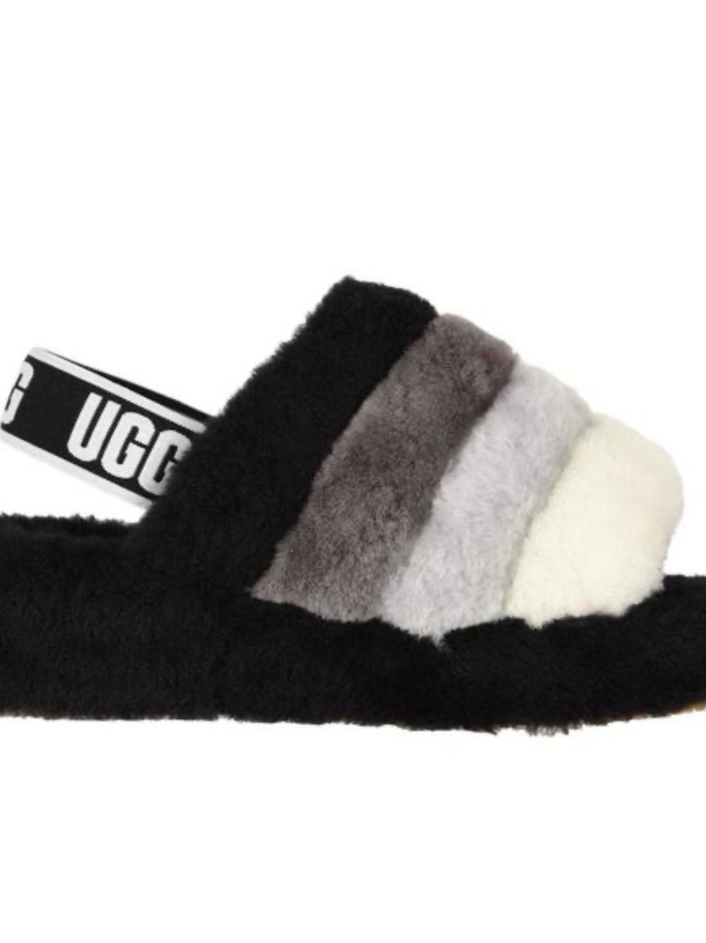 UGG Fluff Yeah Slide with Ombre Fur Straps in Black, Gray, Light Gray, Cream